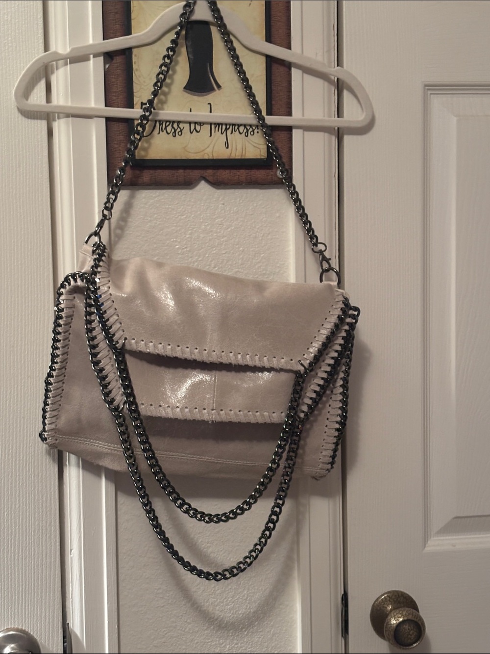 Cream Chain-Trim Shoulder Bag for Women